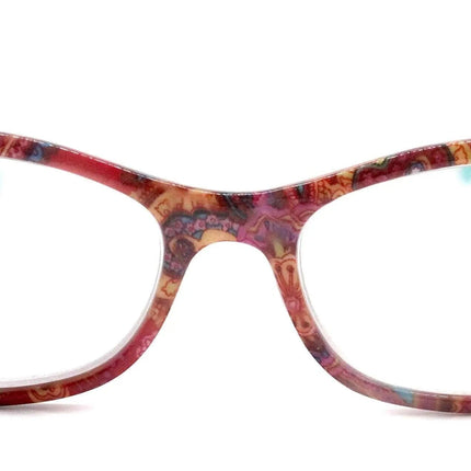 Frida, (Premium) Reading Glasses, High End Readers +1.25 ..+3 magnifying Eyeglasses, Square Optical Frame (Fuchsia) Paisley. NY Fifth Avenue