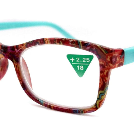Frida, (Premium) Reading Glasses, High End Readers +1.25 ..+3 magnifying Eyeglasses, Square Optical Frame (Fuchsia) Paisley. NY Fifth Avenue