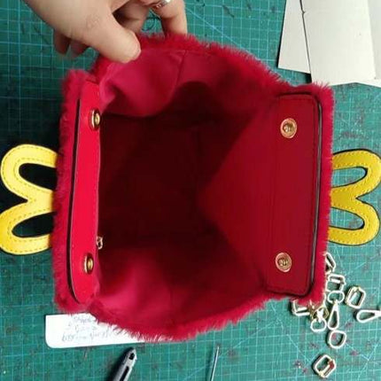 Furry Red Faux Fur Tote Bag – Golden Arch Statement Handbag for Y2K, Alt Fashion & Streetwear