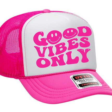 Neon Pink Good Vibes Only Adult Otto Foam Trucker Hat