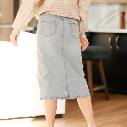 Greta Light Wash Midi Denim Skirt