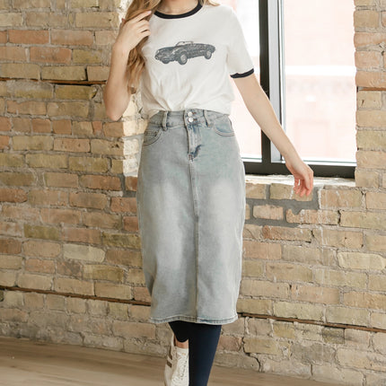Greta Light Wash Midi Denim Skirt