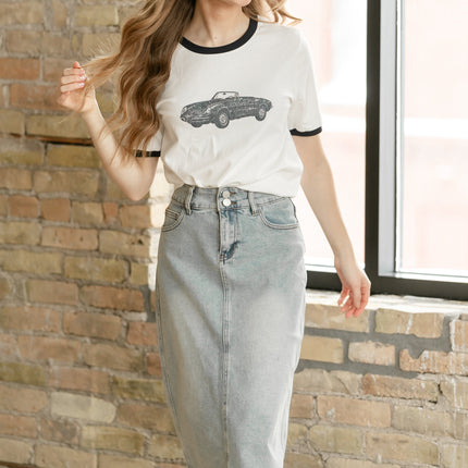 Greta Light Wash Midi Denim Skirt