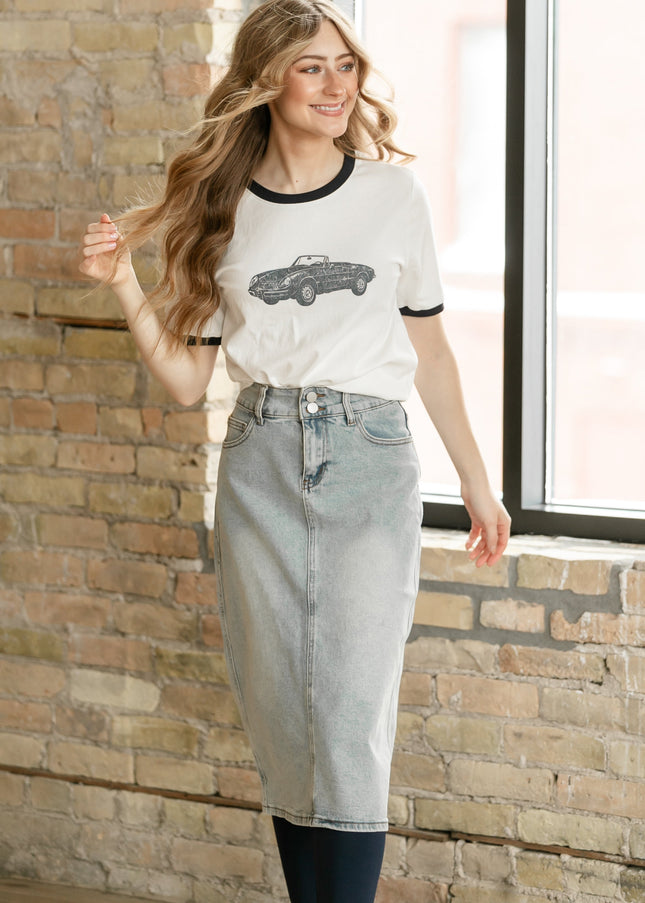 Greta Light Wash Midi Denim Skirt