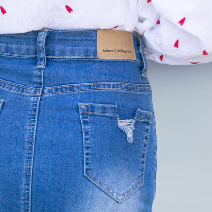 Hadley High Rise Denim Midi Skirt