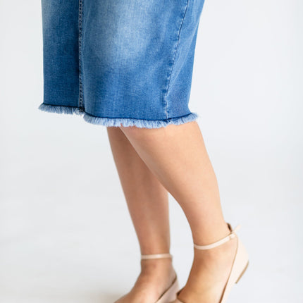 Hadley High Rise Denim Midi Skirt