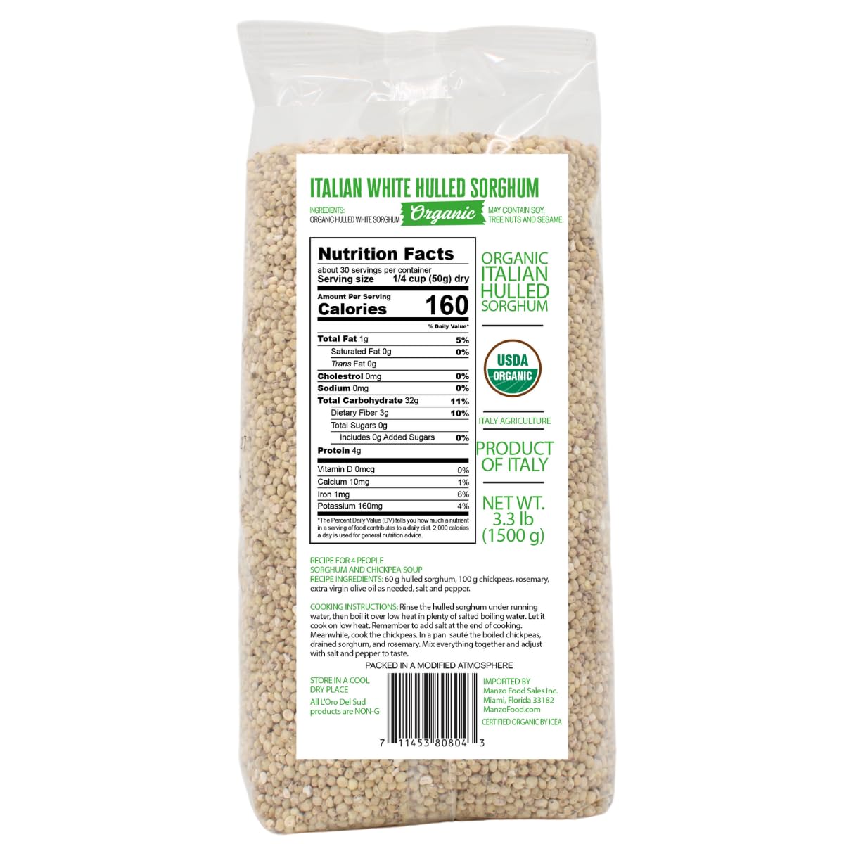 L’Oro Del Sud, Organic Italian White Hulled Sorghum, 52.9 oz (1.5 kg)