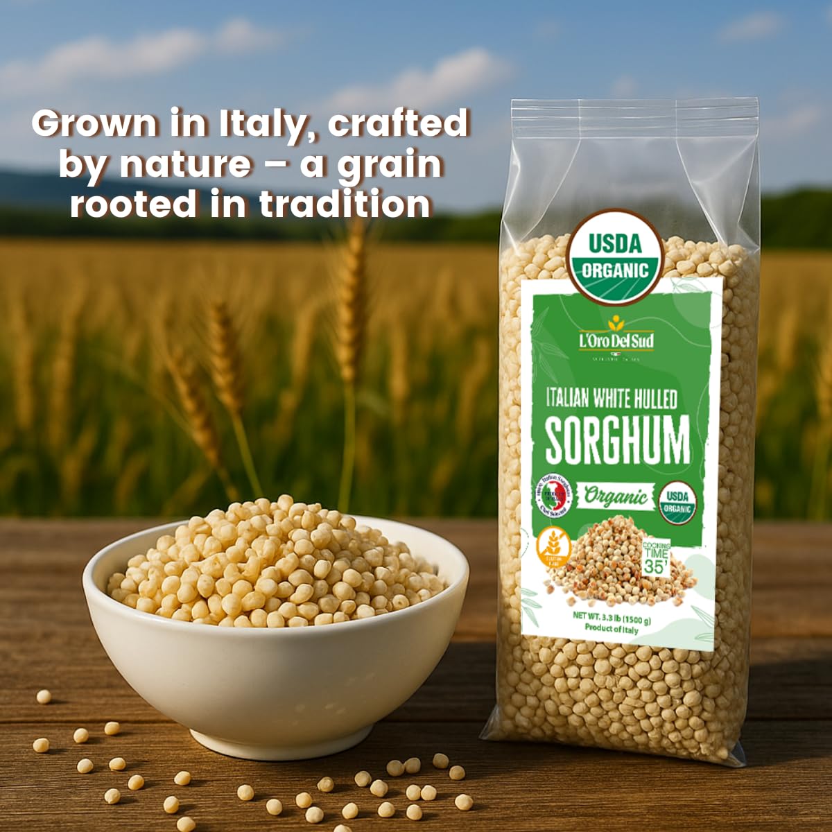 L’Oro Del Sud, Organic Italian White Hulled Sorghum, 52.9 oz (1.5 kg)