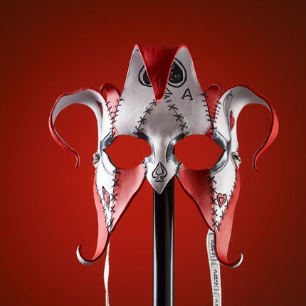The Joker's Card-Joker Jester Handmade Genuine Leather Mask in Red