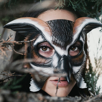 In Stock - Horned Owl Handmade Genuine Leather Mask