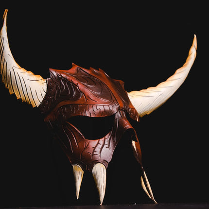 Handmade Genuine Leather Mask with Horns in Natural Colors - The Horned Beast
