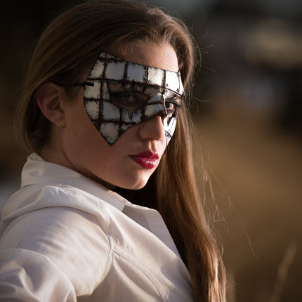 Handmade Genuine Leather Mask in Rusted Steel Pattern