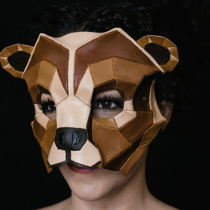 Geometric Grizzly Bear Leather Mask