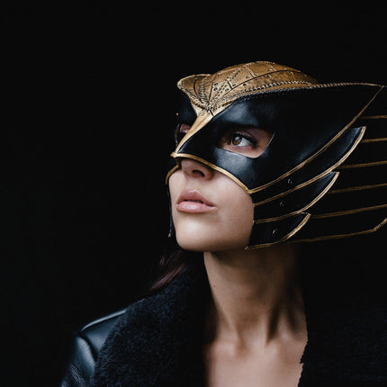 Winged Helmet Genuine Leather Mask