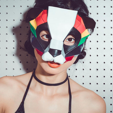 Geometric Rainbow Panda Bear Leather Mask