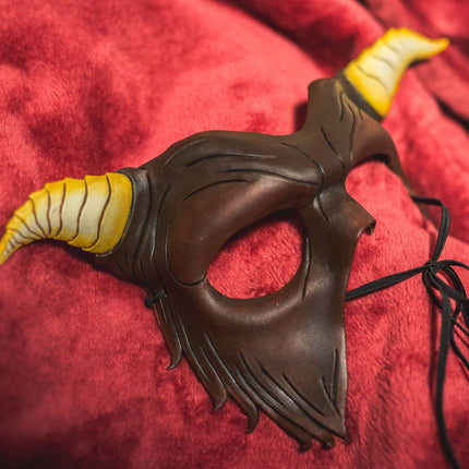 Beast of the Opera - Handmade Genuine Leather Mask with Horns in Natural Colors