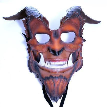 The Beast - Handmade Genuine Leather Mask with Horns in Natural Colors