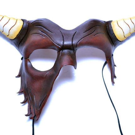 Beast of the Opera - Handmade Genuine Leather Mask with Horns in Natural Colors