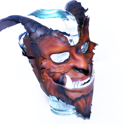 The Beast - Handmade Genuine Leather Mask with Horns in Natural Colors