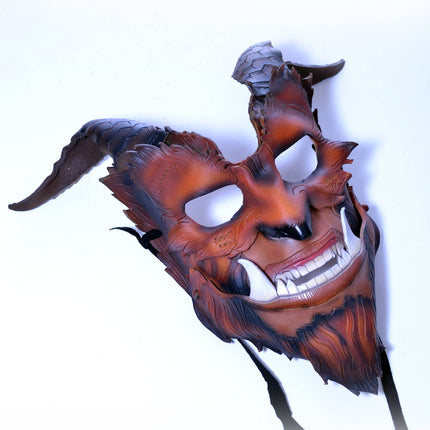 The Beast - Handmade Genuine Leather Mask with Horns in Natural Colors