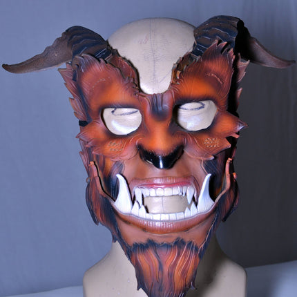 The Beast - Handmade Genuine Leather Mask with Horns in Natural Colors