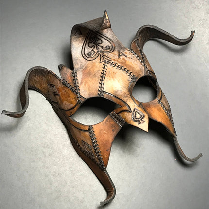 The Joker's Card- Joker Jester Handmade Genuine Leather Mask in Dyed Leather