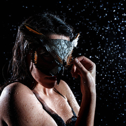 Layered Horned Owl Handmade Genuine Leather Mask