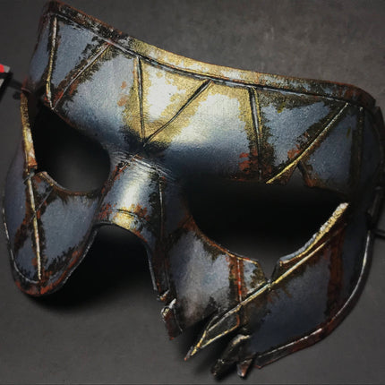 Harlequin Handmade Genuine Leather Mask in Silver Rust