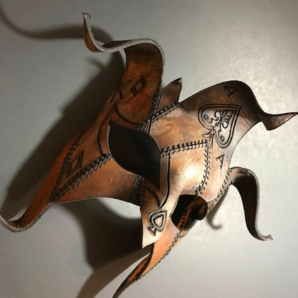 The Joker's Card- Joker Jester Handmade Genuine Leather Mask in Dyed Leather