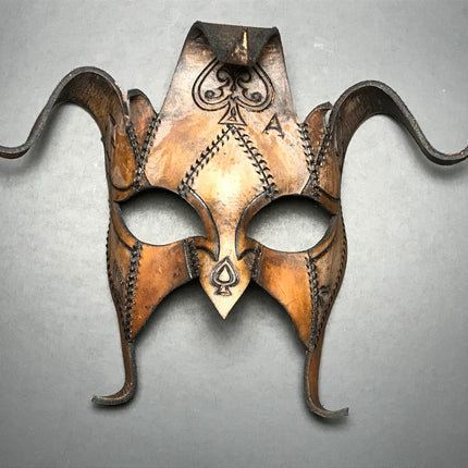 The Joker's Card- Joker Jester Handmade Genuine Leather Mask in Dyed Leather