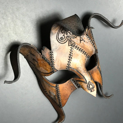 The Joker's Card- Joker Jester Handmade Genuine Leather Mask in Dyed Leather