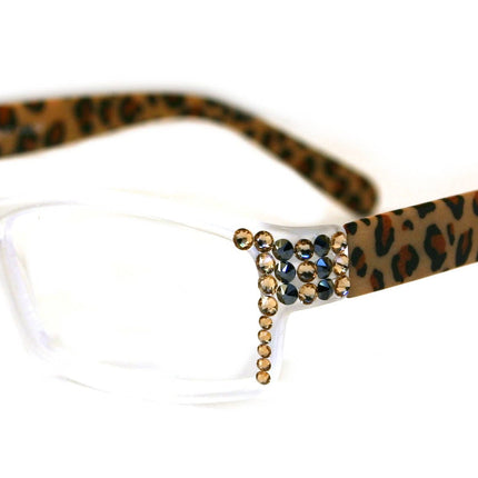 Xena, (Bling) Women Reading Glasses W (Light Colorado, Hematite) Genuine European Crystals (Frosted Clear, Brown Leopard) NY fifth avenue