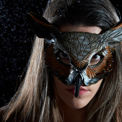 Layered Horned Owl Handmade Genuine Leather Mask