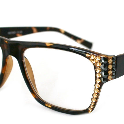 Brooklyn, (Bling) Reading Glasses for Women W (Hematite + L. Colorado) Genuine European Crystals. +1.25..+3  Square. NY Fifth Avenue