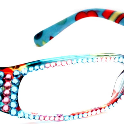 Elsa, (Bling) Reading Glasses women W (Full Crystal) (Rose, Aquamarine Blue) Genuine European Crystals  1.50 .. +3 NY Fifth Avenue