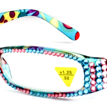 Elsa, (Bling) Reading Glasses women W (Full Crystal) (Rose, Aquamarine Blue) Genuine European Crystals  1.50 .. +3 NY Fifth Avenue