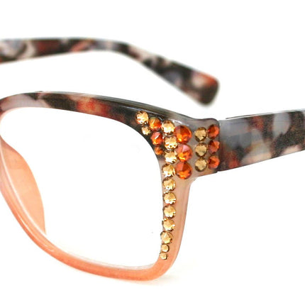 Aya, (Bling) Women Reading Glasses Adorned W ( Cooper, Light Colorado) Genuine European Crystals. +1.25.. +3 Square  NY Fifth Avenue