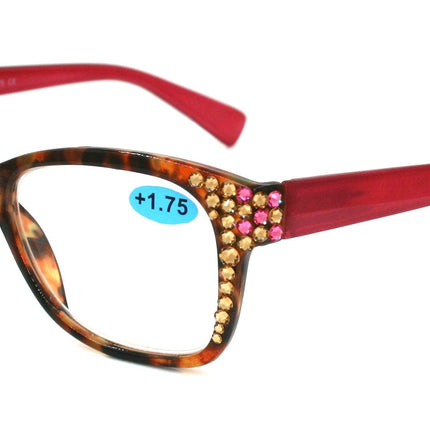 Madison Square, (Bling) Reading Glasses 4 Women W L. Colorado,)Genuine European Crystals +1.5.+3 (Pink Brown) NY Fifth Avenue (Wide frame)