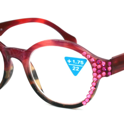 Citlalli, (Bling) Round Women Reading Glasses W (Light Rose, Rose) Genuine European Crystals (Pink, Brown) Circle. NY Fifth Avenue