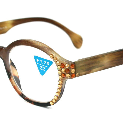Citlalli, (Bling) Round Women Reading Glasses W (L. Colorado, Cooper) Genuine European Crystals  (Marble Brown) Circle NY Fifth Avenue
