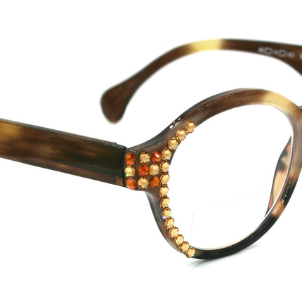Citlalli, (Bling) Round Women Reading Glasses W (L. Colorado, Cooper) Genuine European Crystals  (Marble Brown) Circle NY Fifth Avenue