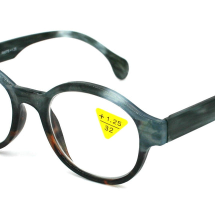 Citlalli, (Premium) Reading Glasses, Round Frame  +1.25 .. +3 Magnifying Eyeglasses (Marble Blue) Circle Style. NY Fifth Avenue