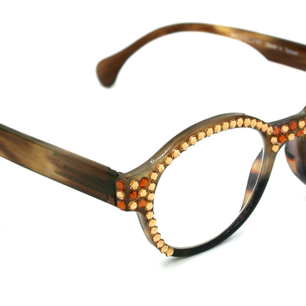 Citlalli, (Bling) Round Women Reading Glasses W (L. Colorado, Cooper) Genuine European Crystals (Marble Brown) NY Fifth Avenue