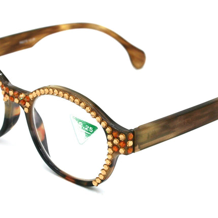 Citlalli, (Bling) Round Women Reading Glasses W (L. Colorado, Cooper) Genuine European Crystals (Marble Brown) NY Fifth Avenue