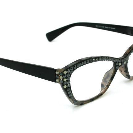 Jane, (Bling) Women Reading Glasses W (Full Top) (Hematite, Black Diamond) Genuine European Crystals, Cat Eyes (Black) NY Fifth Avenue