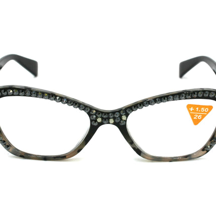 Jane, (Bling) Women Reading Glasses W (Full Top) (Hematite, Black Diamond) Genuine European Crystals, Cat Eyes (Black) NY Fifth Avenue