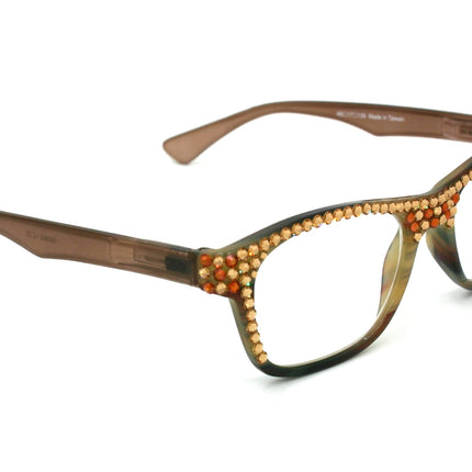 Kelly, (Bling) Women Reading Glasses W (Full Top) ( Cooper, Light Colorado)Genuine European Crystals. +1.25 to +3,  Square, NY Fifth Avenue.
