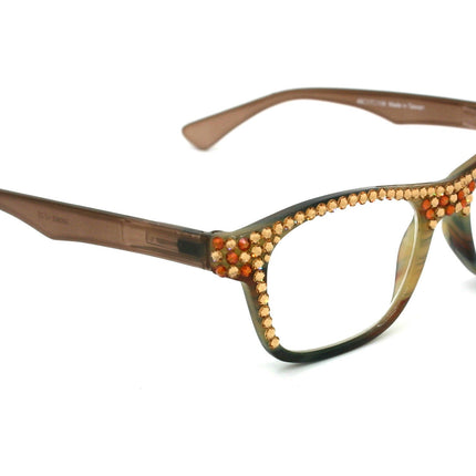 Kelly, (Bling) Women Reading Glasses W (Full Top) ( Cooper, Light Colorado)Genuine European Crystals. +1.25 to +3,  Square, NY Fifth Avenue.