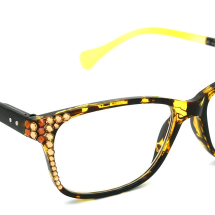 Milan, (Bling) Reading Glasses Women W (L. Colorado, Cooper) Genuine European Crystals.  +1.25..+3 Tortoise Brown n (Yellow) NY Fifth Avenue