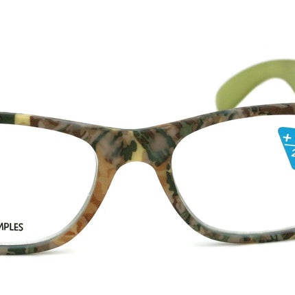 The Forester, (Premium) Reading Glasses, High End Reader +1.25 to +3 Magnifying Square Style (Green Camouflage) Frame. NY Fifth Avenue
